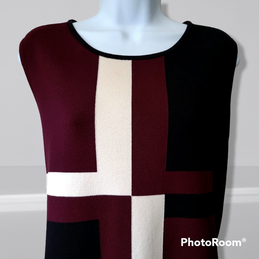 Alfani Sleeveless Sweater Womens XL Alfani Sweater XL Maroon Cream Black - Picture 3 of 10